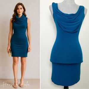 🖤2/$25 Teal Jersey Knit Cowl Neck Stretch Mini Dress